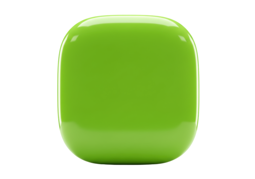 Isolated glossy green block, rounded square, shiny surface, candy color, smooth texture