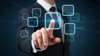 Fototapeta premium Businessman selecting digital interface option, innovation, choice, future