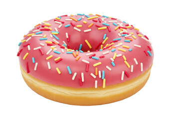 Isolated doughnut with colorful sprinkles on pink glazing – sweet confection, tasty treat