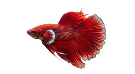 Isolated Red Siamese Fighting Fish with Long Fin, Ornamental Pet from Tropical Waters