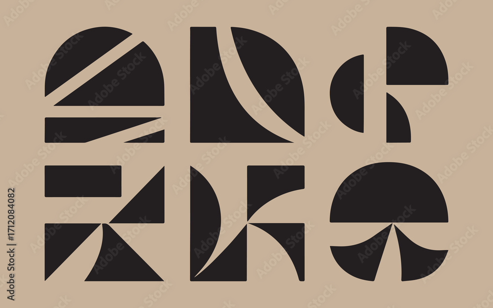 Poster abstract geometric shapes in black and beige creating a modern and minimalist composition