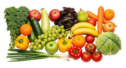 Isolated healthy fresh fruits and vegetables colorful assortment nutritious balanced diet