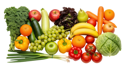 Isolated healthy fresh fruits and vegetables colorful assortment nutritious balanced diet