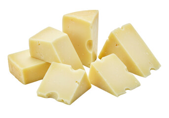 Isolated group of cheese wedges, a savory dairy delight for meals and recipe photography