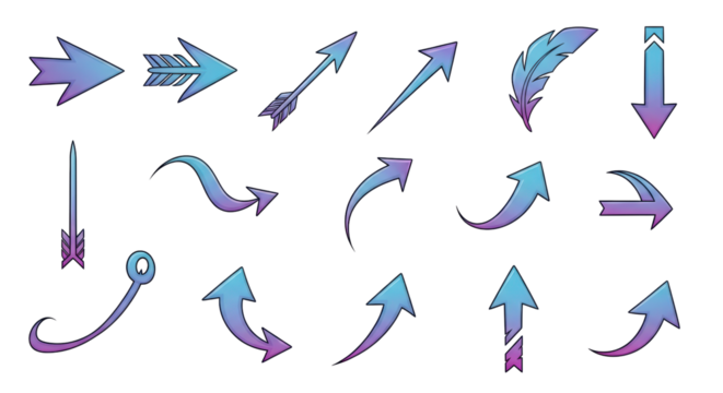 Isolated artistic gradient arrows for infographics and presentations in vector format