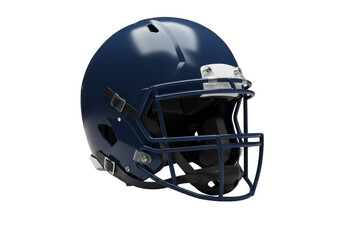 Isolated navy-blue American football helmet with facemask, on display for sports gear shots