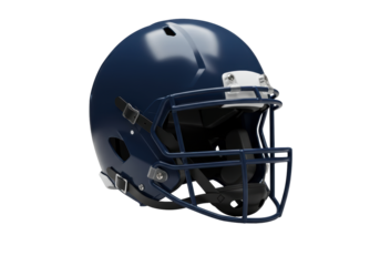 Isolated navy-blue American football helmet with facemask, on display for sports gear shots
