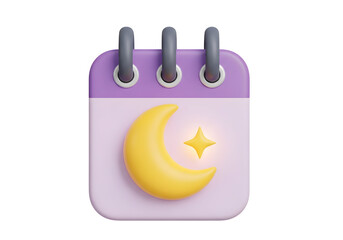3d rendering of a moon and star icon on a calendar page symbolizing nighttime events or scheduling isolated on transparent background