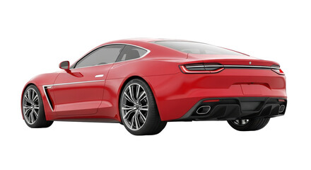 Isolated elegant red sports car, modern luxury design, rear view, high performance automobile