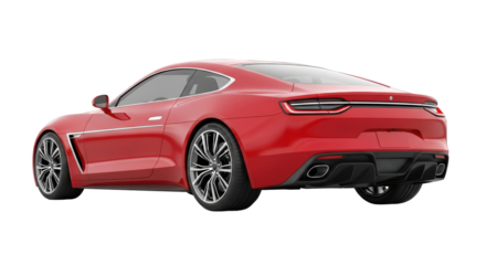Isolated elegant red sports car, modern luxury design, rear view, high performance automobile
