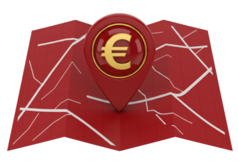 Isolated currency exchange navigation, route planning, finance and business concept, location on map