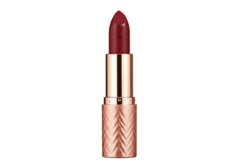 Isolated beauty product lipstick in open gold tube red shade cosmetics glamour makeup