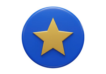 Isolated Blue Circular Button With Golden Five-Point Star for Reward or Bonus, Shiny Icon