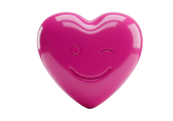 Isolated Pink Heart Emoji with Winking Face, Valentine's Day Symbol of Love, Romance, Affection