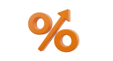 Isolated rising percentage sign represents growth, business success, economic, inflation increase