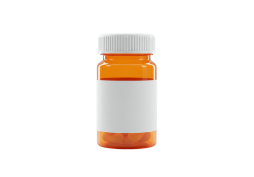 Isolated amber pill bottle mockup with blank label for medicine or supplements packaging - Powered by Adobe