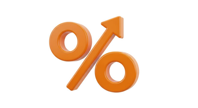 Isolated rising percentage sign represents growth, business success, economic, inflation increase