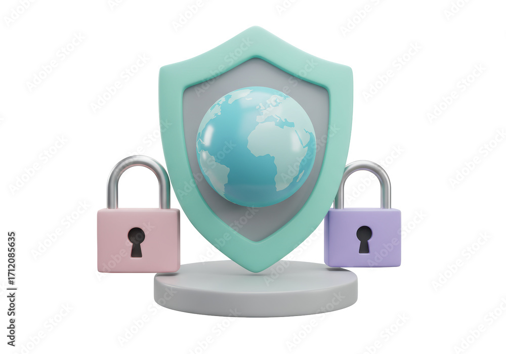 Poster isolated global data privacy and security design against digital threats with padlock keyhole
