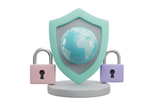 Isolated global data privacy and security design against digital threats with padlock keyhole