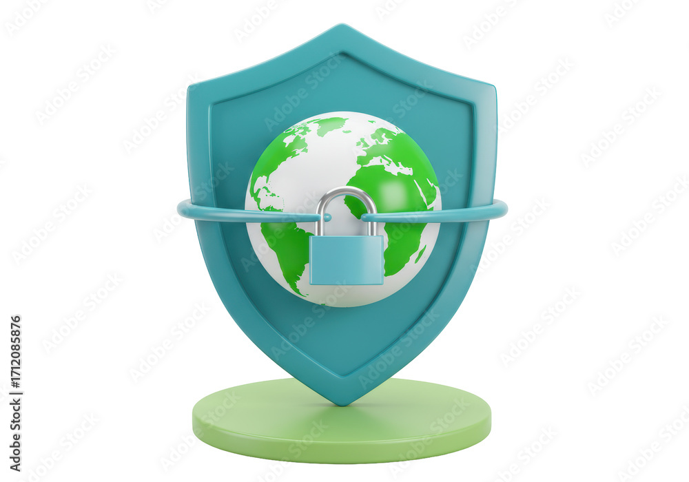 Fototapete isolated icon of the globe with security features, internet security concept rendering