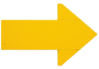 Isolated bright yellow arrow on a blank background, symbol for direction pointing to the right