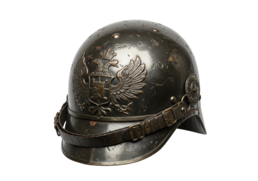 Isolated Polish Adrian helmet Wz. 1917 helmet with a leather strap and an emblem eagle
