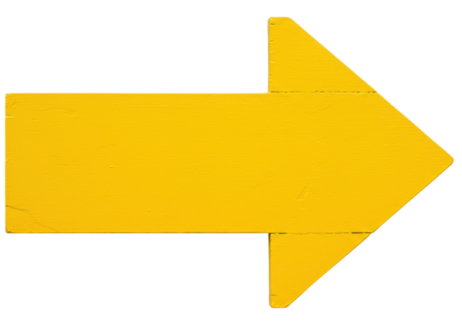 Isolated bright yellow arrow on a blank background, symbol for direction pointing to the right - Powered by Adobe