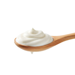 Creamy White Yogurt on Wooden Spoon