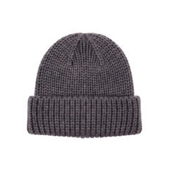 Dark Gray Knit Winter Beanie Hat on White Background