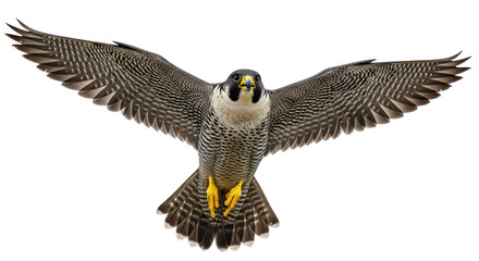 Isolated Peregrine Falcon in Flight With Wings Spread Seen From Below, Dramatic Close-Up