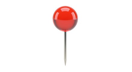 Isolated red map tack or pushpin showing the sharp point and spherical, see-through head