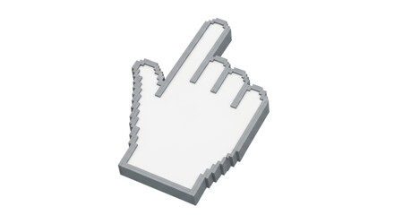 Isolated 3D render of computer mouse pointer cursor with pixel art style, pointing upward