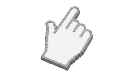 Isolated 3D render of computer mouse pointer cursor with pixel art style, pointing upward