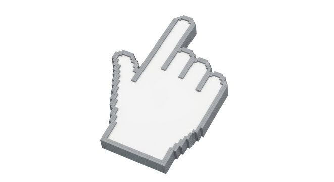 Isolated 3D render of computer mouse pointer cursor with pixel art style, pointing upward