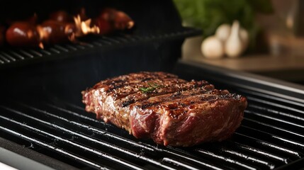 Steak grilling on a BBQ
