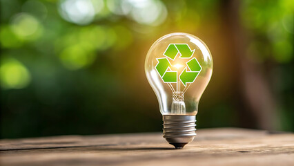 Eco-Friendly Light Bulb with Illuminated Recycling Symbol – Green Energy Concept