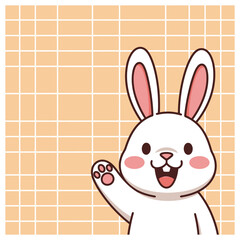 Cute Cartoon Bunny Rabbit Waving on Grid Background Perfect for Kids Easter and Spring Designs