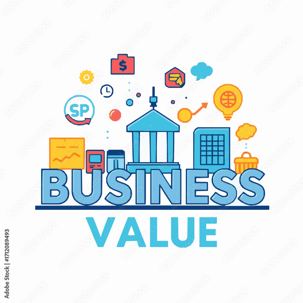 Poster business value concept with building and icons architecture