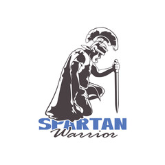 Spartan warrior with weapons and armor logo design vector. Spartan logo illustration template