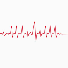 Red electrocardiogram line representing a heartbeat on a white background 