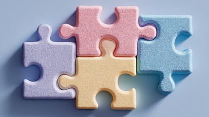 Obraz premium Colorful Puzzle Pieces Connected on a Blue Background: Concept of Teamwork, Problem-Solving, and Strategy