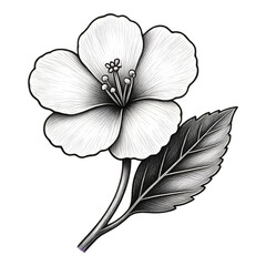 Fototapeta premium White Hibiscus Flower with Leaf, Transparent Background, Digital Illustration for Web Design