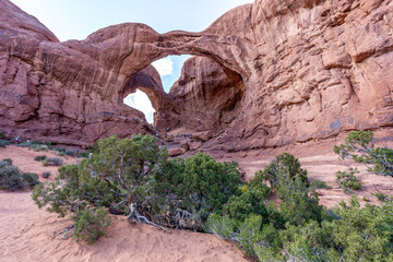 Wide angle image of Double arch natural bridges in arches national park, USA