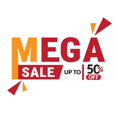 Mega sale vector logo illustration. Mega sale, banner, tag, poster. Mega sale 50% off logo.