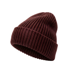 Dark Red Knit Beanie Winter Hat Isolated on White Background