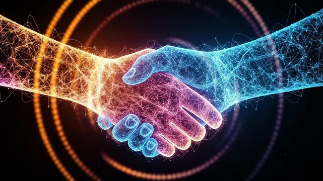 Digital handshake abstract representation of collaboration and partnership concept - Powered by Adobe