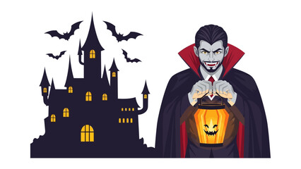 Haunted Halloween scene: A haunting scene is set on Halloween. Featuring a silhouetted castle, complete with spooky windows. The castle sits in the backdrop as an imposing.