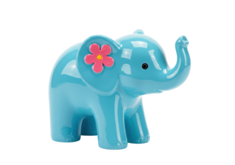 Isolated blue ceramic elephant figurine stands, ready for decoration, cute, colorful