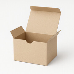 Open cardboard box mockup isolated on a white background for packaging and branding design