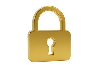 Isolated golden padlock security symbol for protection and safety, secrecy and confidential access